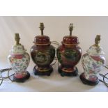 2 pairs of Oriental style table lamps H 40 cm and 33.5 cm