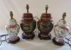 2 pairs of Oriental style table lamps H 40 cm and 33.5 cm