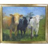 Framed oil on canvas of cattle by Grimsby artist Les Porter 2012 54 cm x 44 cm (size including