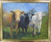 Framed oil on canvas of cattle by Grimsby artist Les Porter 2012 54 cm x 44 cm (size including