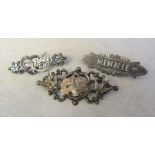 3 silver brooches - Minnie hallmarked Chester 1902 4.5 cm 2.6 g, Forget Me Not marked sterling 4