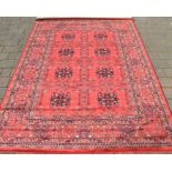 Kashmir Afghan design rich red ground rug 240cm x 160cm