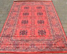 Kashmir Afghan design rich red ground rug 240cm x 160cm