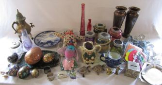 2 boxes of assorted ceramics, glassware, silver plate etc inc Caithness, Tony Wood 'Darby & Joan',