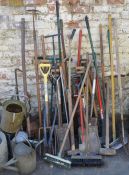 Large quantity of garden and building tools inc watering cans