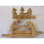 2 Black Forest animated bears - two bears drinking & man and bear hammering wood L 25 cm and 20 cm