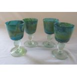 Set of 4 Mdina coloured glass wine goblets etched to base and dated 1975 H 16.5 cm