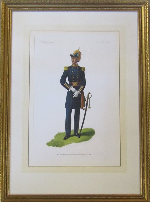 Framed military print by Arthur Barbosa (1908-1995) signed and dedicated in pencil, 44 cm x 60 cm (