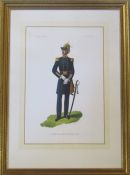 Framed military print by Arthur Barbosa (1908-1995) signed and dedicated in pencil, 44 cm x 60 cm (