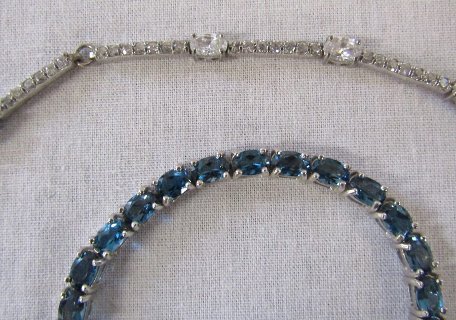 2 silver gemstone bracelets - blue tennis bracelet L 7", diamante style 7.5 ", both marked 925, - Image 4 of 4