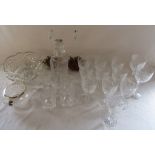Selection of glass ware inc decanter, 10 crystal wine glasses, fruit bowl and whisky tumblers