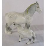 Beswick large dapple grey shire horse H 21 cm with foal (foal af)