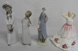 Royal Doulton Claire HN3209, Lladro figure of a standing girl, Nao figure of a girl with basket &