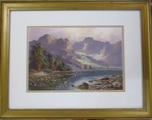 Framed and glazed acrylic landscape of a mountainous scene signed J A Jameson 60 cm x 47 cm (size