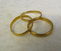 3 22ct gold band rings, size M, N and O, total weight 6.7 g