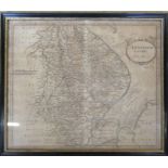Framed map of Lincolnshire by Robert Morden 48 cm x 41 cm (size including frame)