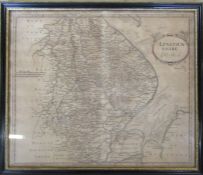 Framed map of Lincolnshire by Robert Morden 48 cm x 41 cm (size including frame)