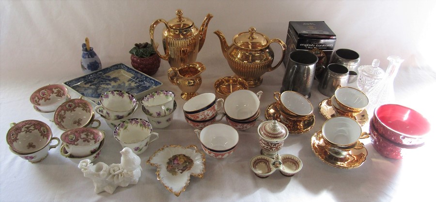 Various ceramics inc Royal Winton 'Golden Age' tea set, Royal Doulton and Crown Derby tea cups,