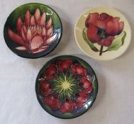 3 Moorcroft pin dishes (one boxed) inc magnolia and Mackintosh roses patterns D 12 cm