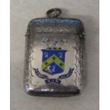 Ornate Victorian silver vesta case with Wimborne family crest to one side Birmingham 1893 weight 1.