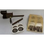 Stereoscope hand held viewer and approximately 56 cards including Underwood & Underwood, James