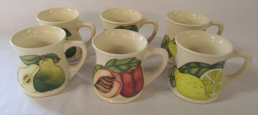 6 Moorcroft fruit mugs - Pear, Lemon and Peach H 9 cm (2 of each design)