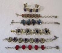 6 silver and gemstone bracelets, all marked 925, total weight 14.34 ozt / 446.2 g