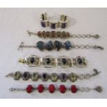 6 silver and gemstone bracelets, all marked 925, total weight 14.34 ozt / 446.2 g