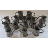 Selection of pewter spirit measures (tallest H 7.4 cm smallest 4 cm)