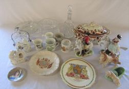Various ceramics inc Sylvac (collie dog repaired nose), Queen Victoria mugs and plates, tureen,