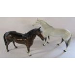 2 large Beswick horses - dapple grey and bay horse H 30 cm L 36 cm (dapple grey ears damaged)