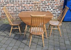 Ercol drop leaf table (marked top) 112cm by 124cm & 4 Ercol comb back chairs