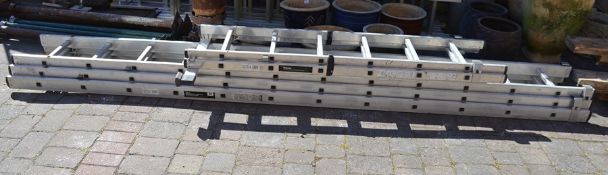 Pair of aluminium steps and a 3 section aluminium ladder