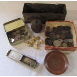 Assorted coins, treen, and Royal Mail buttons etc