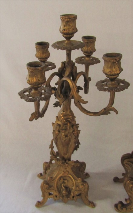 French ormolu gilt mantel clock / garniture by AD Mougin with two 5 branch candelabra, clock - Image 8 of 29