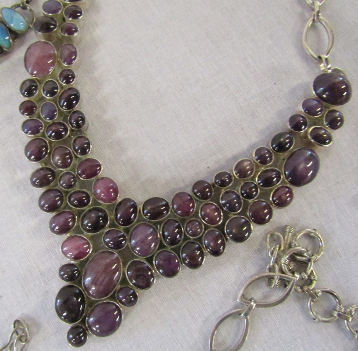 7 silver and gemstone contemporary necklaces, marked 925, total weight 763.8 g / 24.58 ozt - Image 7 of 9