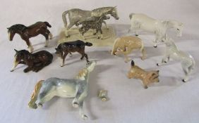 Assorted horse figures inc dapple grey Royal Doulton horses, Heredities, Beswick (foals af) and a