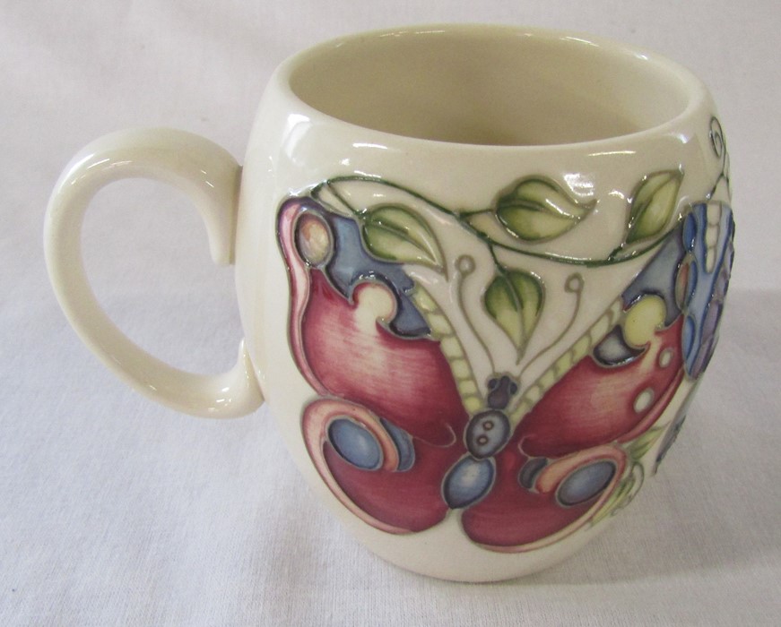 Moorcroft 'butterfly' pattern mug H 8.5 cm and pin dish D 12 cm - Image 5 of 6