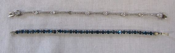 2 silver gemstone bracelets - blue tennis bracelet L 7", diamante style 7.5 ", both marked 925,