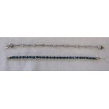 2 silver gemstone bracelets - blue tennis bracelet L 7", diamante style 7.5 ", both marked 925,