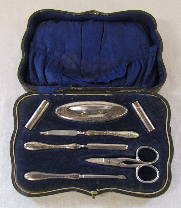 Cased Edwardian silver manicure set Birmingham 1919 (stainless steel parts and replacement