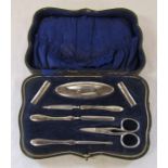 Cased Edwardian silver manicure set Birmingham 1919 (stainless steel parts and replacement