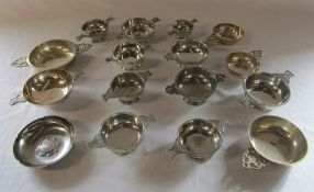 Collection of pewter and silver plated quaich bowls (longest length 24 cm smallest 13 cm)