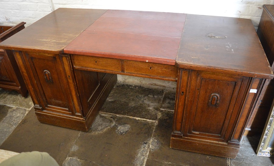 Late Victorian large oak pedestal desk L 169cm D 80cm Ht 79cm