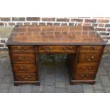 Reproduction Georgian walnut veneered twin pedestal desk L 120cm D 57cm Ht 71cm