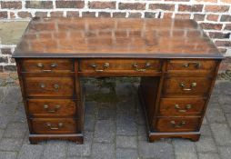 Reproduction Georgian walnut veneered twin pedestal desk L 120cm D 57cm Ht 71cm