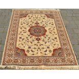 Kashmir full pile rug on gold ground with floral medallion design 170cm x 120cm