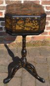 Lacquer teapoy/box on pedestal tripod stand with gilded decoration