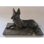 Art Deco bronze figure of a recumbent Alsatian dog on a marble base L 32 cm H 21 cm