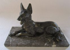 Art Deco bronze figure of a recumbent Alsatian dog on a marble base L 32 cm H 21 cm